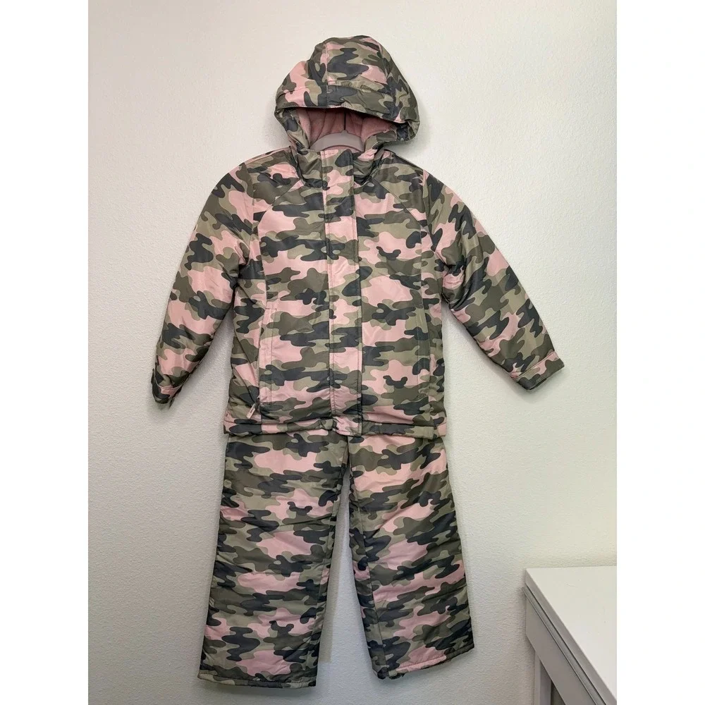 The Children's Place Girl's Ski Jacket Snow Pants Small 5/6 Pink Camo Set